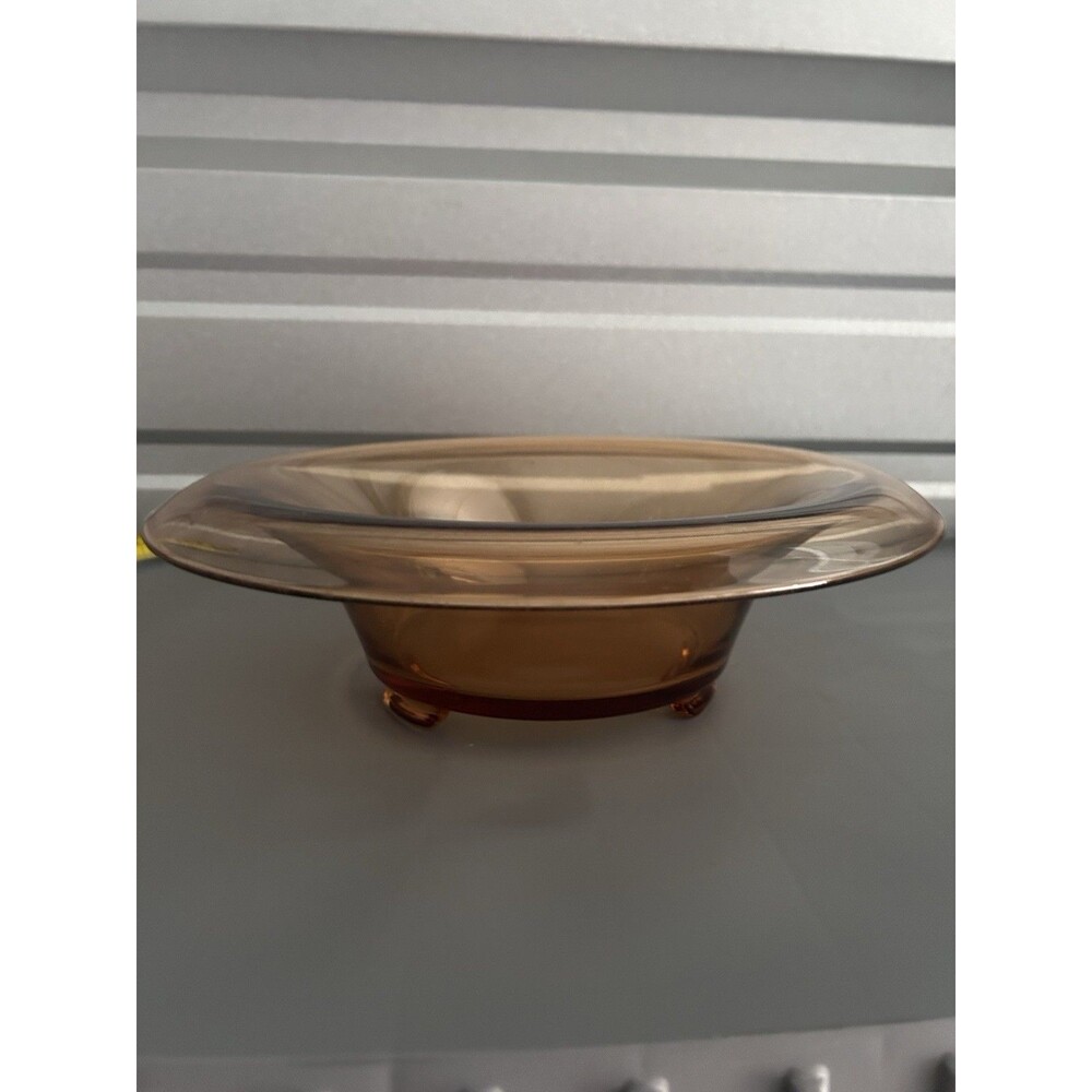 Vintage 1930s Amber Fostoria Glass Bowl 11.5" with Rolled Rim - Elegant Display